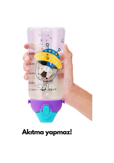 Uzspace Büyük Boy 700ml Kılıflı Askılı Pipetli/pipetsiz Iki Ayrı Kapaklı Tritan Çocuk Matarası Space Rabbit Mor-pembe Diğer