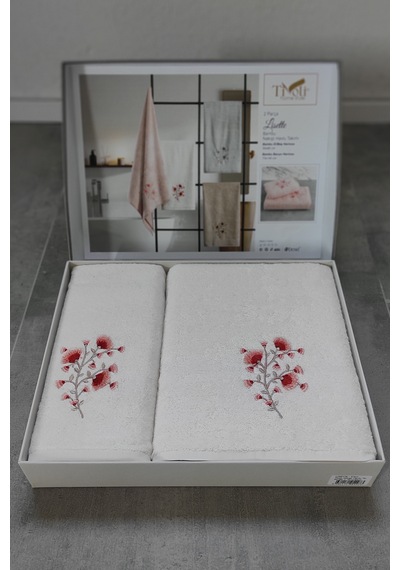 2'li Set Banyo Havlusu - Bambu & Nakışlı Banyo Havlu Seti-lisette Krem