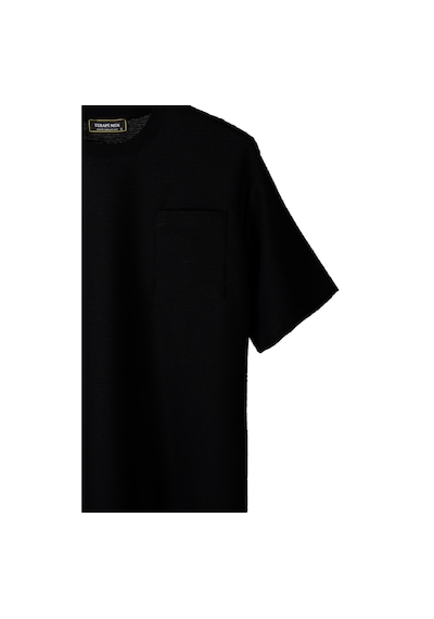 Siyah Bürümcük Kumaş Oversize Kalıp Bisiklet Yaka Cepli T-shirt Siyah