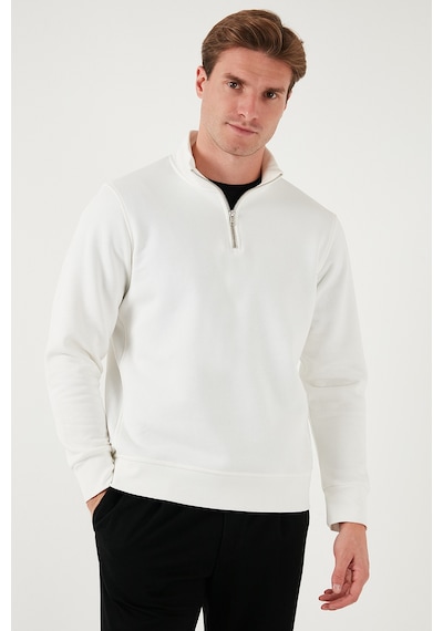 Buratti Pamuklu Regular Fit Yarım Fermuarlı Dik Yaka Erkek Sweat 59052592 Ekru