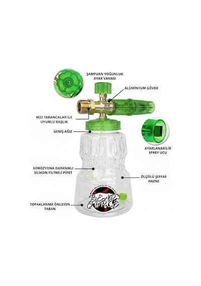 Robeve Bear Force Foam Lance Köpük Yapıcı Aparat 1l Köpük Aparatı Basınçlı Yıkama Makineleri Için Köpük Aparatı Çift Nozzle İle Birlikte Foam Canon M22 Dişli Bağlantılı