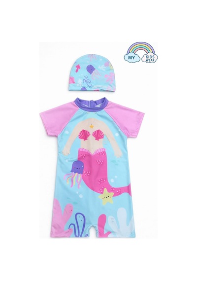 My Kids Wear Kız Çocuk Boneli Fermuarlı Plaj Mayosu 2-8 Yaş 12560 Çok Renkli