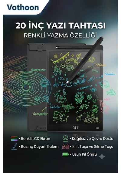 20 Inc Renkli Lcd Grafik Dijital Kalemli Çizim Tableti Yazı Tahta Not Yazma Eğitim Tableti Siyah Aklby-bsva58