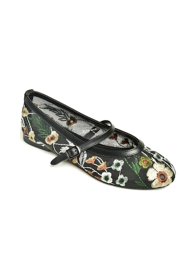 Fox Shoes U820085515 Siyah File Çiçek Motifli Kadın Babet Siyah-file Siyah