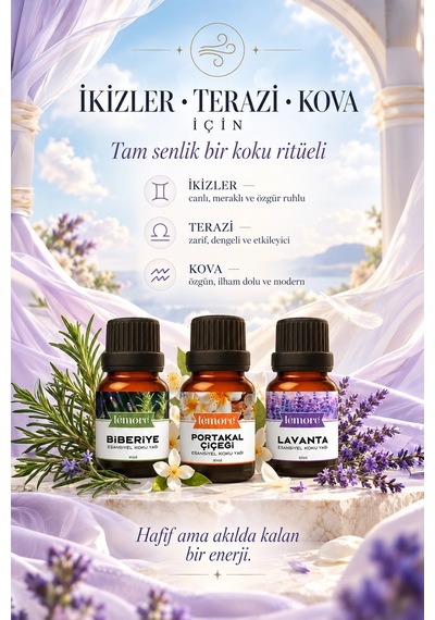 Astroloji Hava Elementi Seti 3 Lü Esansiyel Koku Yağı İkizler Terazi Kova, Difüzör Ve Buhurdanlık Çok Çeşitli