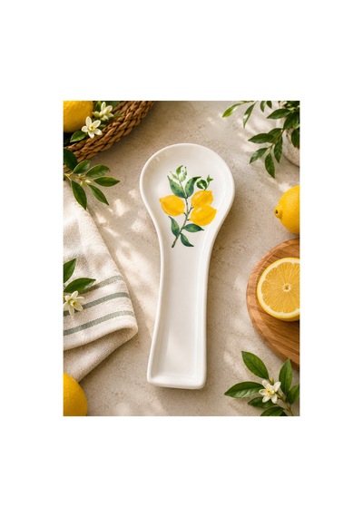 Limon Desenli Seramik Kirli Kaşıklık-tezgah Üstü Kepçe Kirli Kaşık Altlığı El Yapımı Özel Tasarım Kaşıklık Kaşık Altlık Düzenleyici Ekru 912591863 Ekru