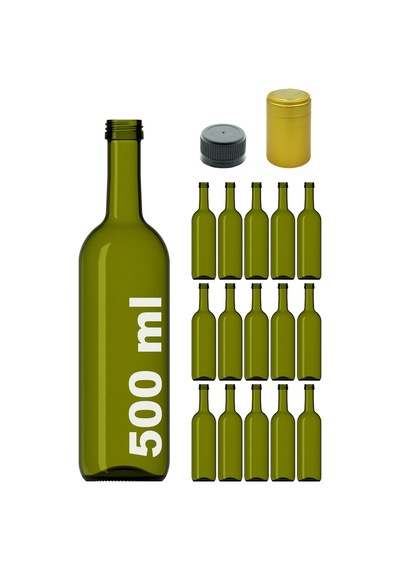 Afracam 500 ml Yeşil Zeytinyağı Kapak ve Kapüşon Cam Şişe 15 Adet