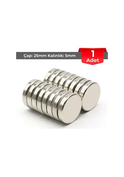 1 Adet Neodyum Mıknatıs Çap: 25mm Kalınlık: 5mm D25x5 Ndfeb Güçlü Mıknatıs