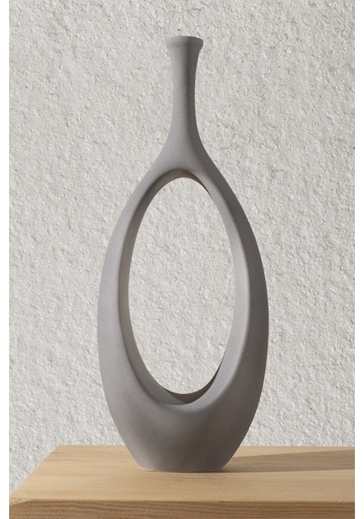 Koza Home Gracil Özel Taş Doku Gri İskandinav Seramik Vazo 20x5x55cm 6267 Standart