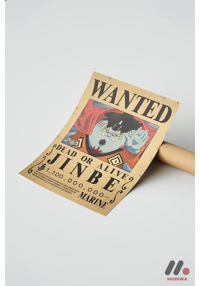 One Piece Jinbe Wanted Poster, Çerçevesiz Yüksek Kalite Duvar Afişi - Anime Severlere Özel Hediye