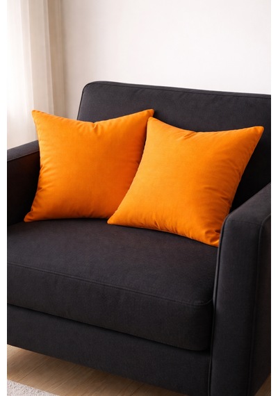 Faralya Life Düz Turuncu 2 Li Kırlent Kılıfı 45x45 Cm Dekoratif Koltuk Yastık Kılıfı Modern Salon Dekoru Turuncu