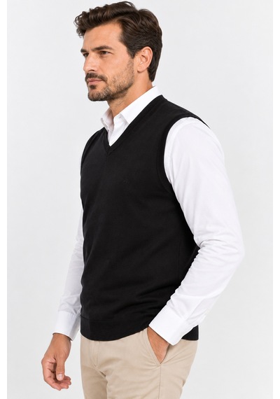 Sabri Özel Erkek V Yaka Triko Süveter Yumuşak Dokulu Klasik Kesim Süveter Sw2200074-siyah