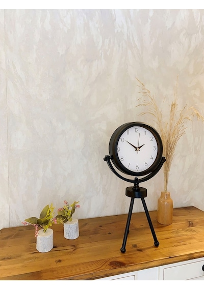 Siyah Metal Mini Tripod Zarif Masa Saati 45 26 Cm Renkli