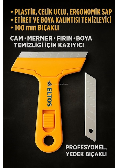 Cam Kazıma Bıçağı, Plastik, Çelik Uçlu, Ergonomik Sap, Etiket Ve Boya Kalıntısı Temizleyici, 10