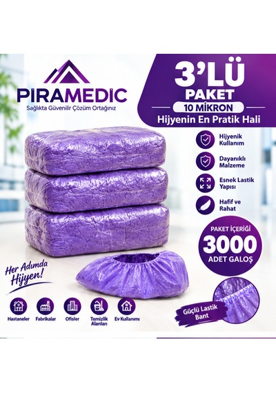 Piramedic Galoş 10 Micron 3000 Adet Mor Galoş