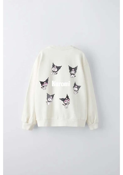 Kız Çocuk Kuromi Modelli Bisiklet Yaka Pamuk Sweat Krem