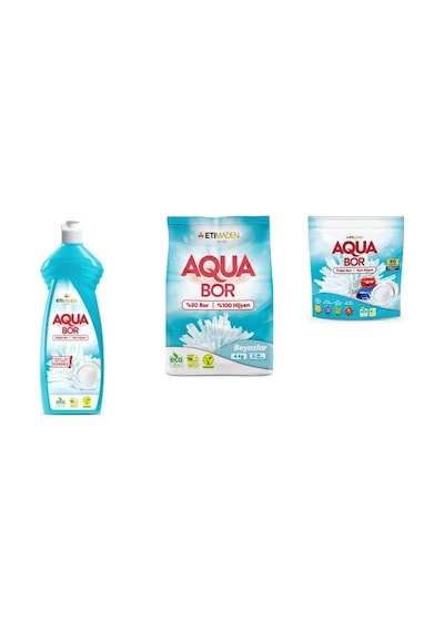 Aquabor Doğal Mineralli Elde Bulaşık + 4 Kg Beyaz + Tablet 3 Lü Set
