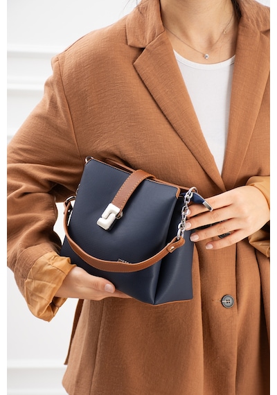 Just Polo Kadın Polo Kumaş Jp Gümüş Logolu Şık El Ve Omuz Çantası Shoulder Bag Ebat: 23 X 18 Cm Lacivert - Taba