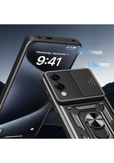 Zore Galaxy Uyumlu S25 Edge Kılıf Magnetik Standlı Kamera Korumalı Ata Sürgülü Vega Kapak - Mavi