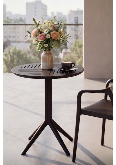 Loft 60 Cm Katlanır Lüks Kafe Masası Bahçe, Balkon, Kafe Ve Restoran Masası Siyah