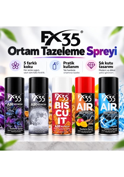 5'li Ortam Tazeleme Spreyi Seti Araç Ve Oda Kokusu Black, Moon, Biscuit, Mango, Okyanus