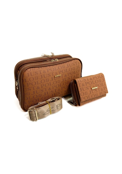 Just Polo Kadın Orta Boy Baskılı Şık Omuz Çantası Ve Cüzdanı Kombin Shopper K232053mh Taba