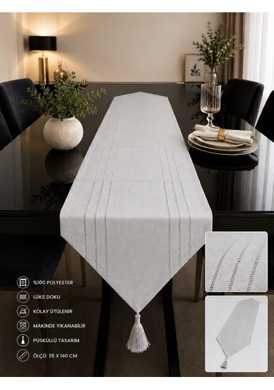 Lexroo Runner Leke Tutmaz Dertsiz Kumaş Dekoratif Çeyiz Gri 35x140