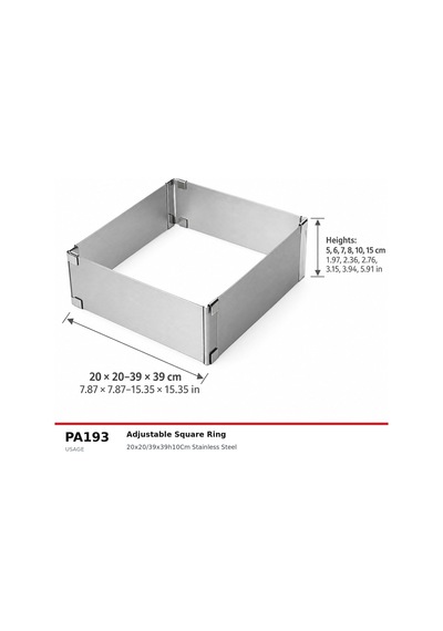 Fida Ayarlanabilir Pasta Çemberi Kare H10 Cm Paslanmaz Pasta Kalıbı Inox