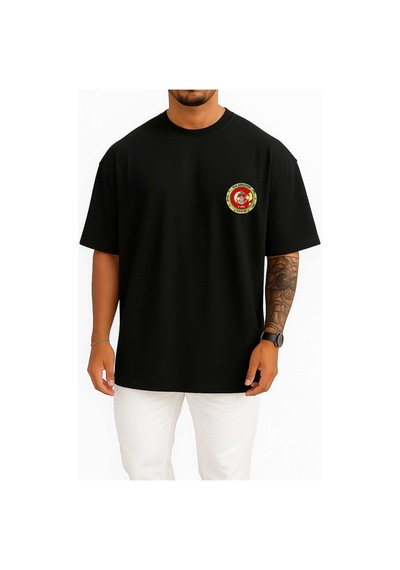 Bahriyeli Collection Oversize Tcg Gökçeada F-494 Cep Ve Sırt Tasarımlı Unisex T-shirt SIYAH