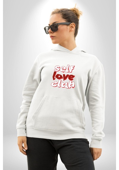 Kendini Sevme Kulübü Sokak Stili Kadın Erkek Beyaz Kapüşonlu Sweatshirt Hoodie Beyaz