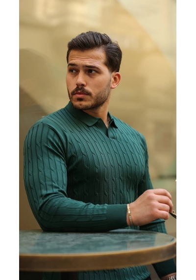 Valensdesign Erkek Saç Örgü Desen Uzun Kollu Triko A. Zümrüt Yeşili