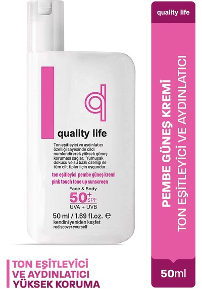 Quality Life Ton Eşitleyici ve Aydınlatıcı Pembe Güneş Kremi SPF50+ 50 ML