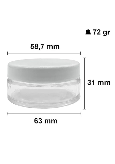Rotanev 6 Adet 50 ml Plastik Beyaz Kapaklı Ve Iç Kapaklı 50 Cc Şeffaf Cam Krem Kavanozu