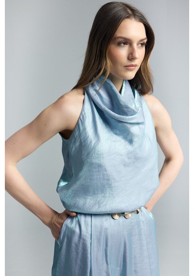 Sateen Aura Bluz - Mavi-137269