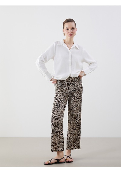 Lcwaıkıkı Classic Bej Beli Lastikli Leopar Desenli Kadın Pantolon