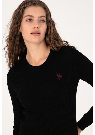 U.S. Polo Assn. Kadın Siyah Bisiklet Yaka Basic Kazak 50313626-VR046