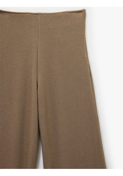 Koton Koton X Şahika Ercümen - Regular Fit Işıltılı Uzun Geniş Paça Pantolon Vizon 6wak40138ek Vizon