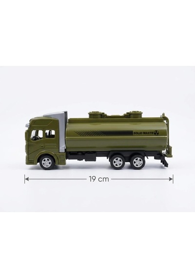 Çek Bırak 19cm İş Makinası Temalı Tanker Detaylı Tanker Kapakları Açılabilir Oyuncak Tır Yeşil
