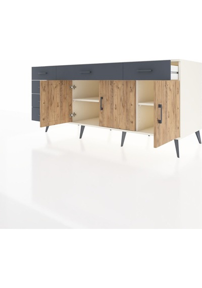 Kronos Konsol 2 Raflı 6 Çekmeceli 3 Kapaklı 176x59x83 Aytaşı-çam/antrasit Çam/antrasit