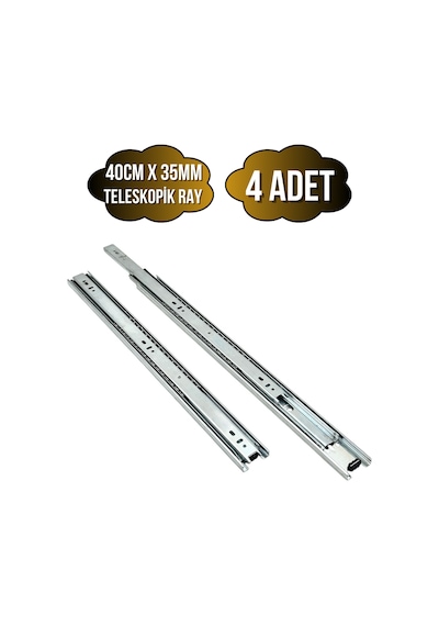 Teleskobik 35mm Çekmece Ray Bilyeli Mobilya Dolap Rayı 40cm 35mm 4 Takım Krom Çok Renkli