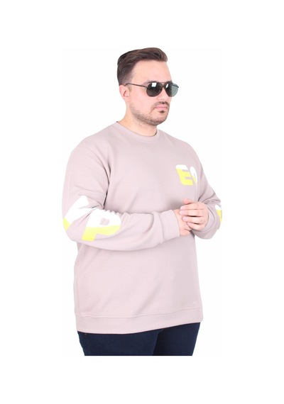 Starbattal Büyük Beden Bisiklet Yaka Sweat Double Face Pike Eo 25703 Bej Bej