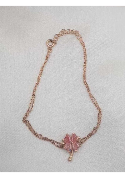 Vog Pembe Taşlı Yonca 925 Ayar Gümüş Sevgiliye,anneye,arkadaşa Hediye Bileklik