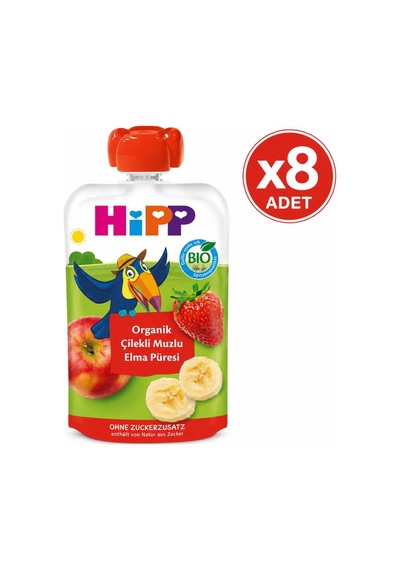 Hipp Organik Çilekli Muzlu Elma Püresi 100 G 8'li Paket