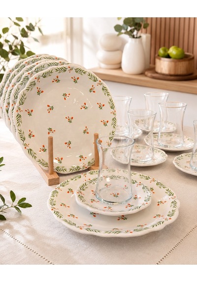 18 Parça Masal Pasta Çay Takımı Seti-5996 Beyaz