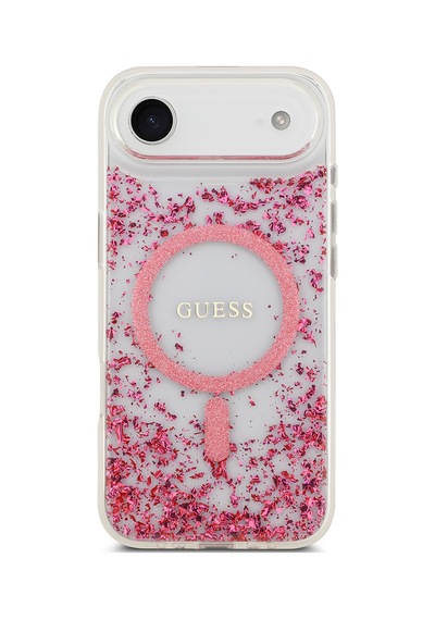 Apple Uyumlu iPhone 17 Air Kılıf Guess Lisanslı M-safe Şarj Özellikli Transparan Resin Bottom Kapak Pembe Pembe