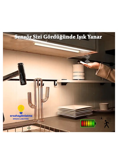 Hareket Sensörlü Şarjlı Led Lamba 30 Cm Gün Işığı - Beyaz Çift Renk