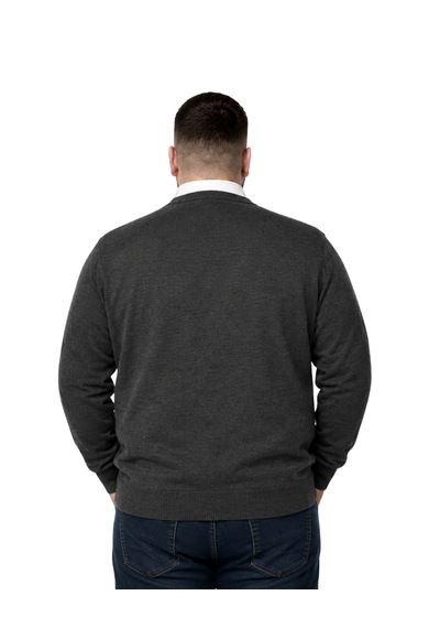 Battalmoda Erkek Büyük Beden Antrasit Cepli Düğmeli Triko Hırka 3xl-4xl-5xl-6xl