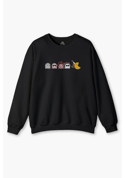 So Cool Siyah Sweatshirt Among Us Pacman Hallowen Korku Film Oyun Siyah Baskılı Sweat Siyah
