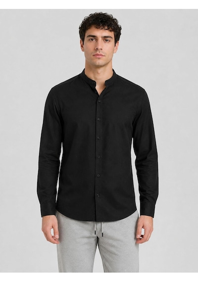 Classics Men Baros Hakim Yaka Uzun Kol Slim Fit Keten Gömlek - 7684 Siyah