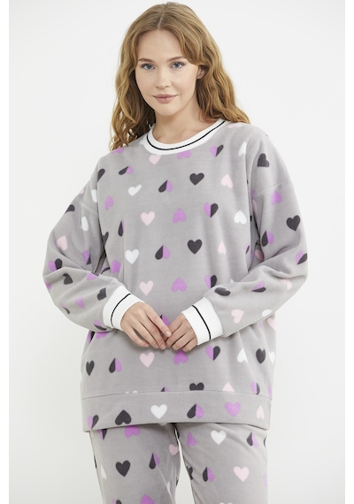 Sementa Desenli Oversize Polar Pijama Takım - Gri Gri
